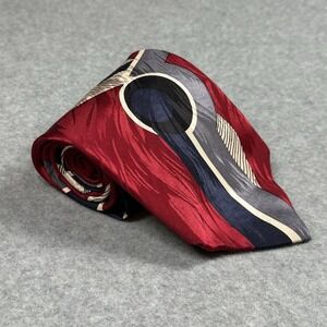 Vintage Bellini NY Milan Silk Tie Red Abstract Geometric USA 90s 56x4in